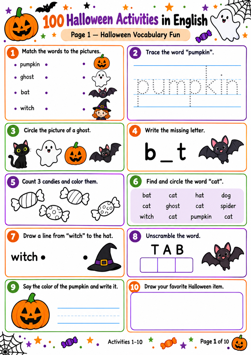 Amostra 1 das atividades de Halloween em inglês
