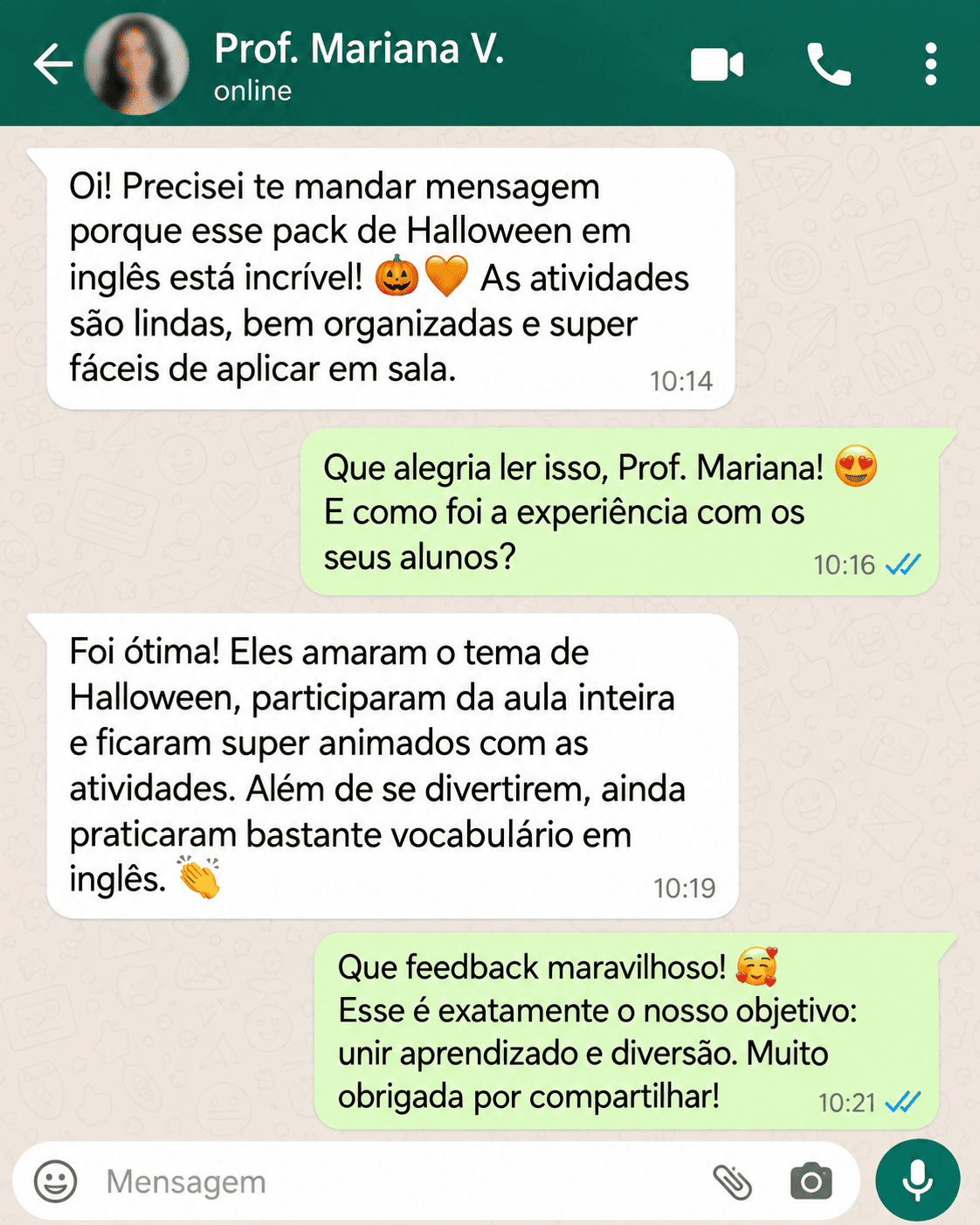 Depoimento real 1 de cliente sobre as atividades de Halloween