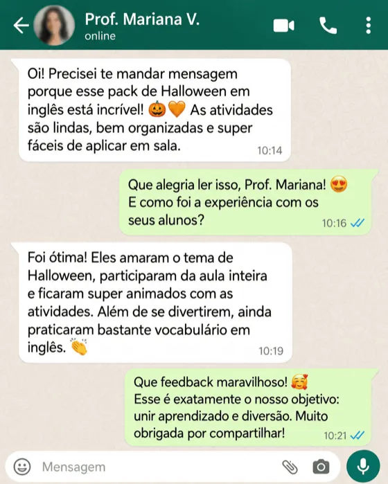 Depoimento real 1 de cliente sobre as atividades de Halloween